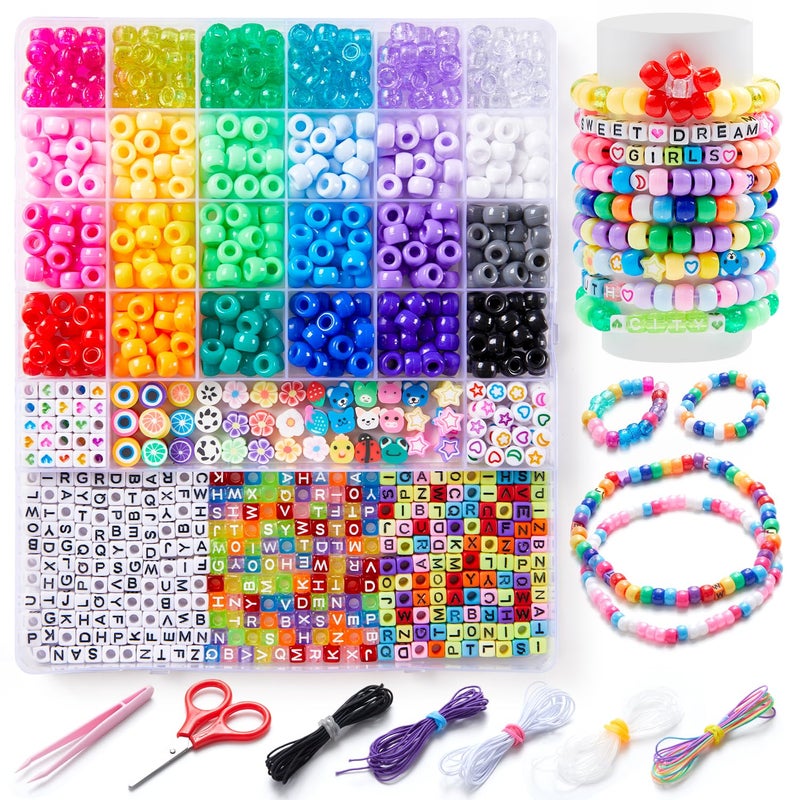INSCRAFT 1200PCS Bracelet Making Kit, 24 Colors Pony Rainbow Kandi Beads, Friendship Bracelet Kit with Elastic Strings for Jewelry Making, Craft Gifts for Girls Adults - Image 1