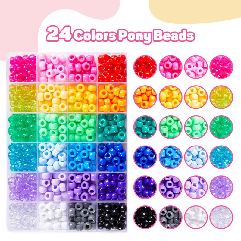INSCRAFT 1200PCS Bracelet Making Kit, 24 Colors Pony Rainbow Kandi Beads, Friendship Bracelet Kit with Elastic Strings for Jewelry Making, Craft Gifts for Girls Adults - Image 3