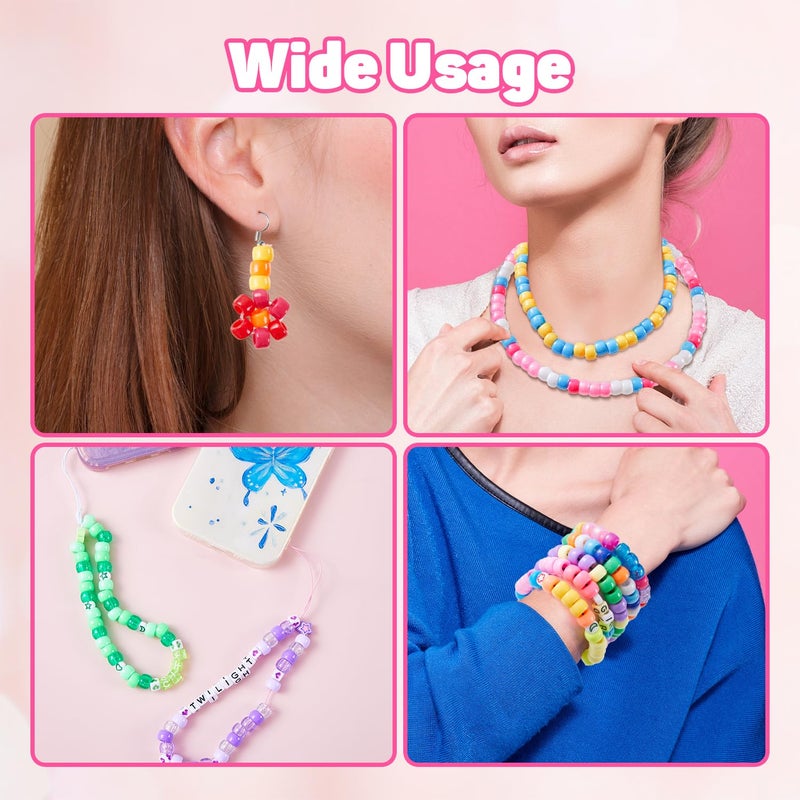 INSCRAFT 1200PCS Bracelet Making Kit, 24 Colors Pony Rainbow Kandi Beads, Friendship Bracelet Kit with Elastic Strings for Jewelry Making, Craft Gifts for Girls Adults - Image 5