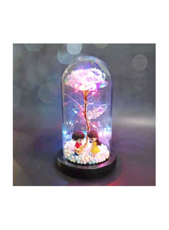 Gold Pattern Artificial Rose Flower for Valentine's Day Thanksgiving Mother's Day Girl's Birthday Gift with LED Dome Lights 3D Wooden Base for Wedding Party, Multi Color - Image 1