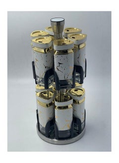 FALMER falmer Spice Carousel Rotating - 12 Pcs  " Glass & Stainless Steel Air Tight"" white & Gold" 