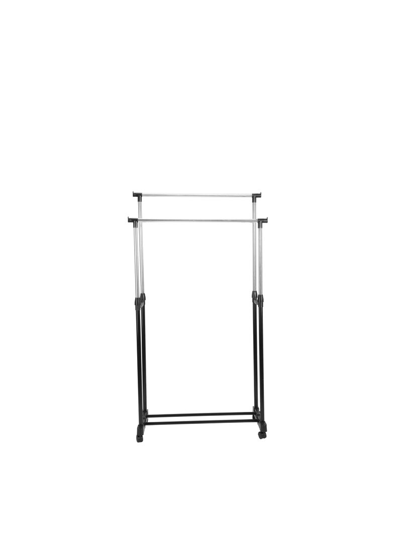 Royalford Garment Rack- RF12433/ Double Rod, Extendable Height Upto 155 cm, Large Storage and Easy to Move with Wheels Black - Image 2