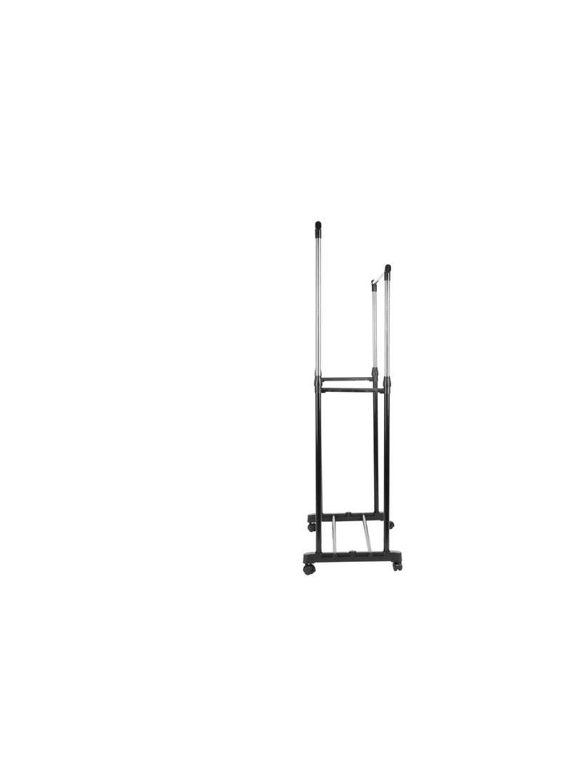 Royalford Garment Rack- RF12433/ Double Rod, Extendable Height Upto 155 cm, Large Storage and Easy to Move with Wheels Black - Image 5