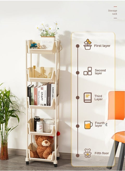 5-Layer Practical Rolling Storage Vehicle    White Lockable Wheel Debris Storage Rack, 30 * 20 * 110cm