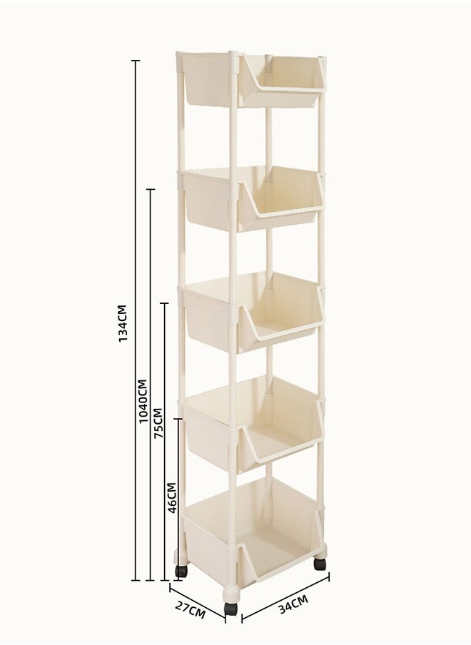 Haidue - 5-Layer Practical Rolling Storage Vehicle    White Lockable Wheel Debris Storage Rack, 30 * 20 * 110cm - Image 1