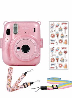 Generic Instant Camera Case for Fujifilm Instax Mini 11 Clear Protective Anti-Scratch with Colored Shoulder Straps (Glitter Pink2)  - Image 1