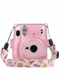 Generic Instant Camera Case for Fujifilm Instax Mini 11 Clear Protective Anti-Scratch with Colored Shoulder Straps (Glitter Pink2)  - Image 3