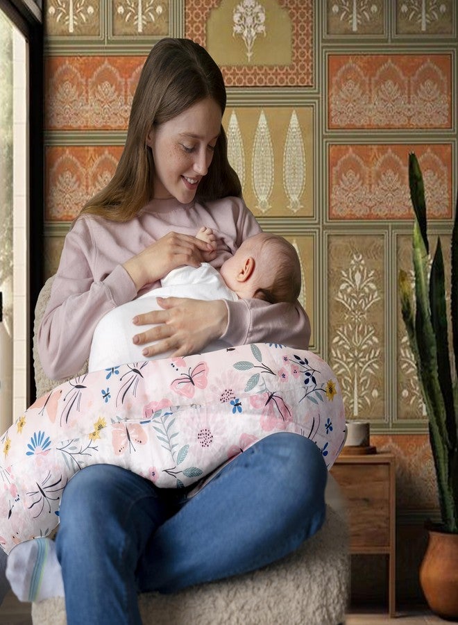 Windson Craft Baby Feeding Pillow with Detachable Cover, Safety Belt | Breastfeeding Pillow | Nursing Pillow (Butterfly Garden Pink) - Image 1