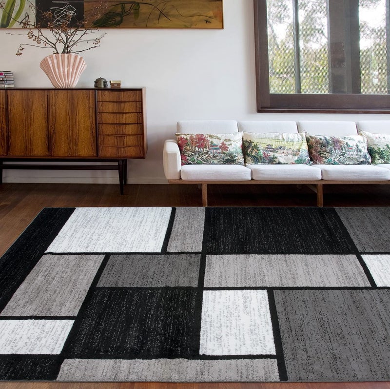 Rugshop Contemporary Modern Boxes for Home OfficeLiving RoomBedroomKitchen Non Shedding Area Rug 6 6 X 9 Gray