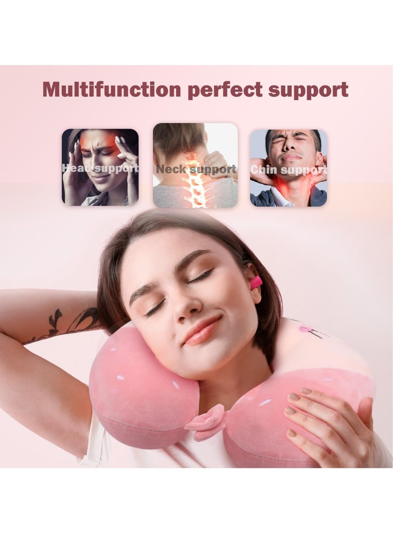 Excefore وسادة سفر للرقبة، وسادة سفر للأطفال من إسفنج ميموري فوم، وسادة سفر قابلة للإزالة للرقبة مع سحابات، وسادة دعم للذقن قابلة للتعديل بزاوية 360 درجة، وسادة سفر مريحة للأطفال البالغين للنوم - Image 3