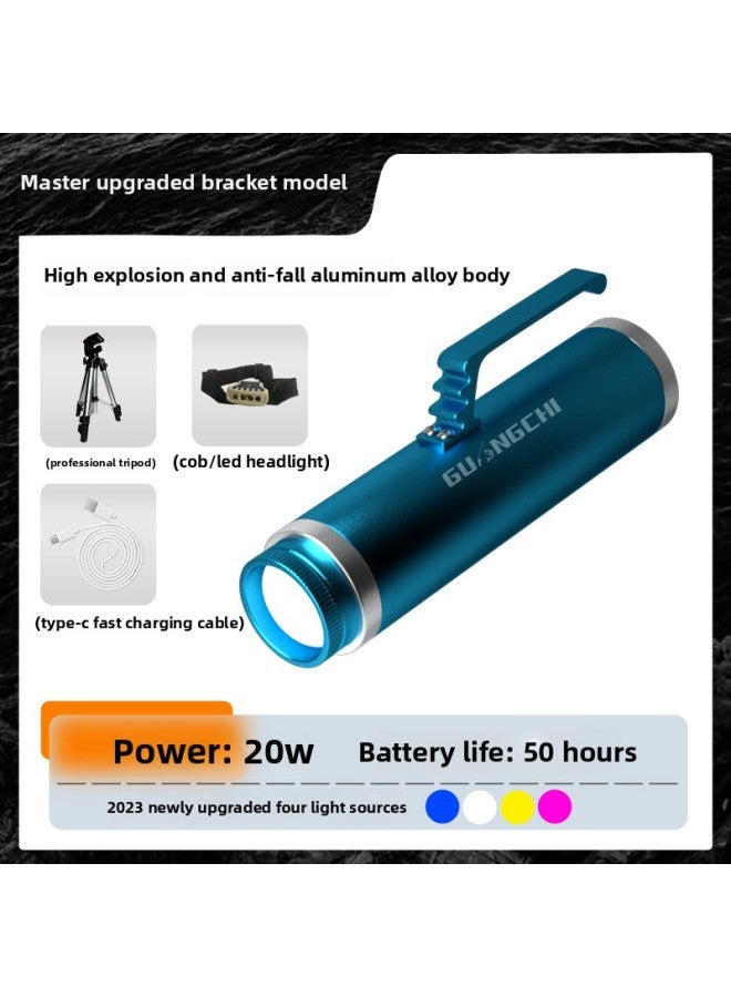 Laser Gun Fishing Lamp Wild Fishing Night Fishing Lamp 2023 Lighting Super Bright Blue Charging Brand Lure Fish Raft Fishing Lamp-Color: Qingshan Blue/master Upgraded Model—20w—50 Hours Of Battery Life  - Image 1