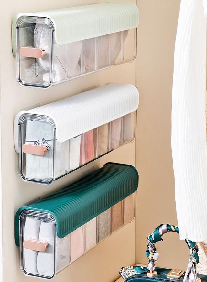 Meetion منظم تخزين الملابس الداخلية الشفاف للتعليق على الحائط باللون الأخضر - Image 5