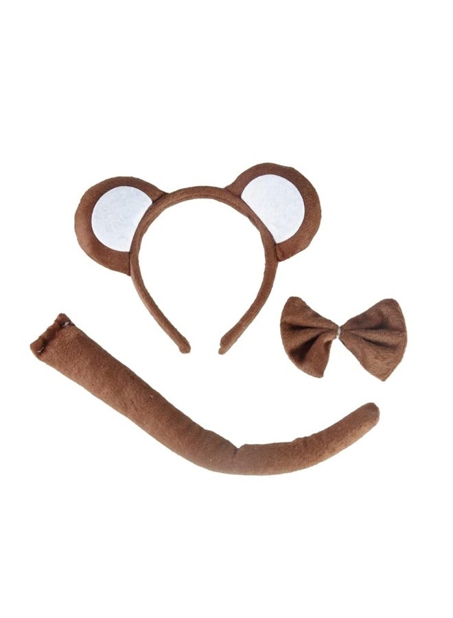 BinaryABC Halloween Monkey Cosplay Costume SetMonkey Ears Headband Bowtie and TailHalloween Costume AssesoriesBrown - Image 3