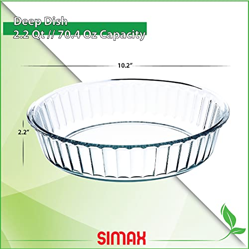SIMAX Glass Pie Pan for Baking, 10.25 Inch Deep Round Pie Plate Dish Great For Apple, Pumpkin, Holiday Pies, Fluted Pie Holder, Oven Safe Tray, Borosilicate Glass Cake Tin - Image 3