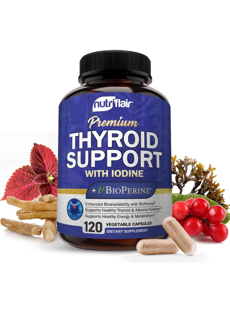 Thyroid Support Complex with Iodine, Black Pepper for Women and Men - 120 Capsules