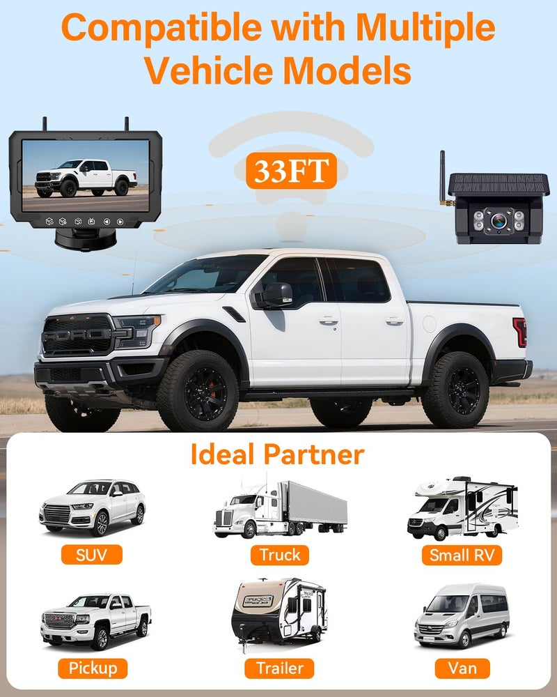 Rohent Solar Wireless Backup Camera for Trucks: 7" HD 1080P Monitor, 1-Min Easy Magnetic Install, Night Vision, Dual Antenna Boost Signal for Pickups - Designed for Long-Distance Drivers and Campers - Image 3