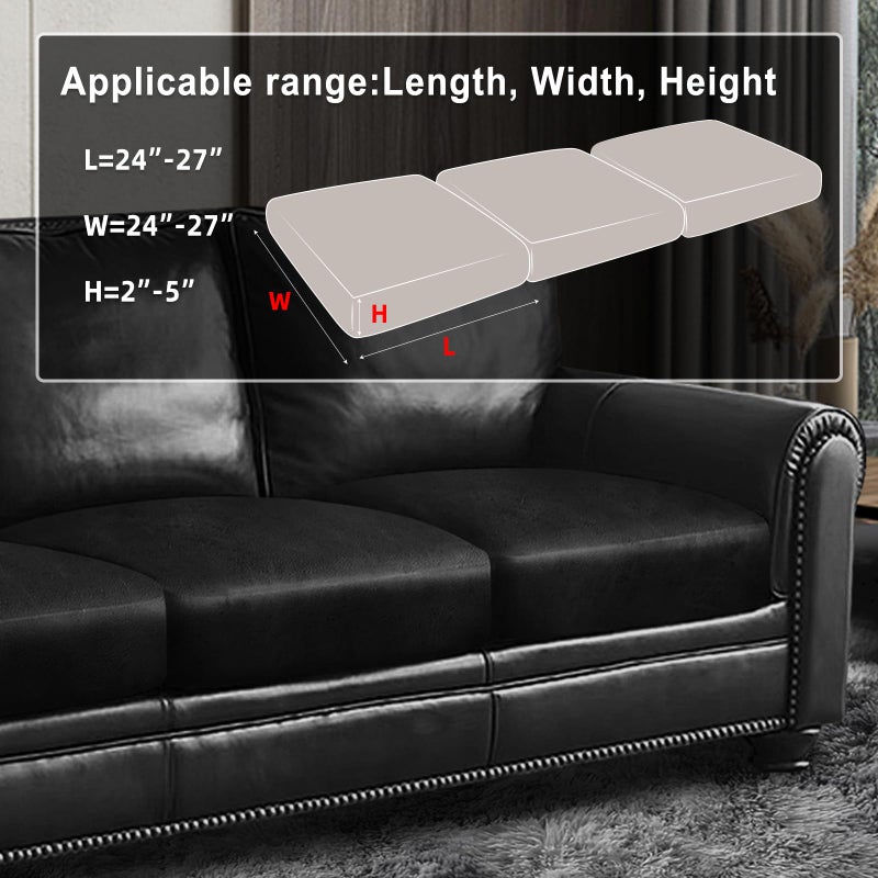 ANARACHON Leather Look Couch Cushion Covers Sofa Seat Slipcovers Sets Couches Furniture Protector for Sectional Armchair Loveseat Pets Kids Stretch Spandex Fabric (3 Cushion Sofa, Black) - Image 3