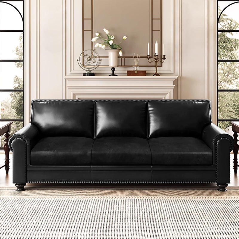 ANARACHON Leather Look Couch Cushion Covers Sofa Seat Slipcovers Sets Couches Furniture Protector for Sectional Armchair Loveseat Pets Kids Stretch Spandex Fabric (3 Cushion Sofa, Black) - Image 2