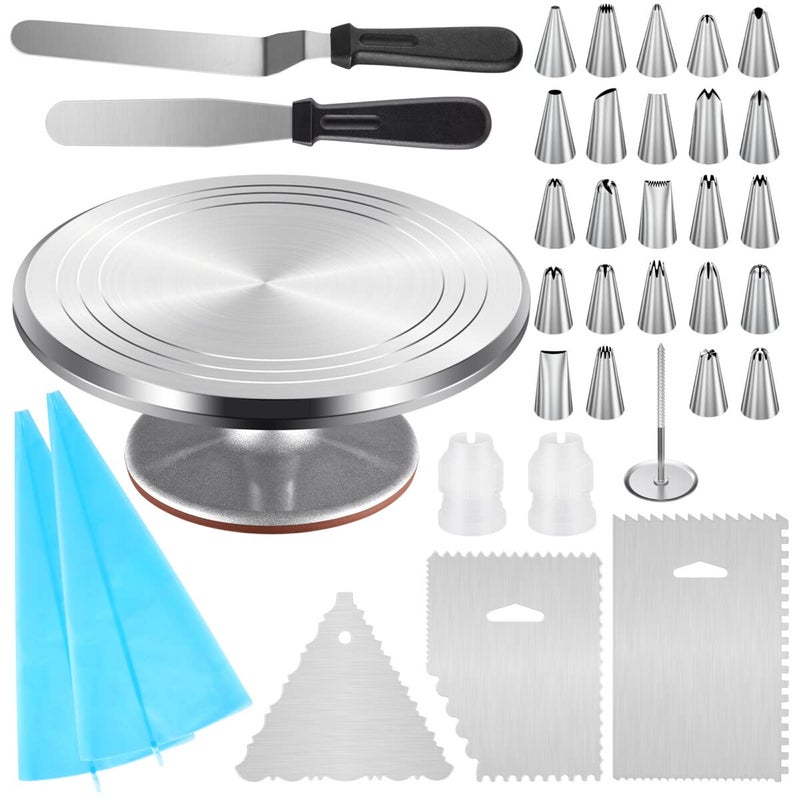 Kootek Aluminium Cake Turntable 12 Inch Rotating Cake Stand 35 pcs Cake Decorating Kit Supplies with 24 Numbered Icing Piping Tips 2 Frosting Spatula Pastry Bags and Other Baking Tools
