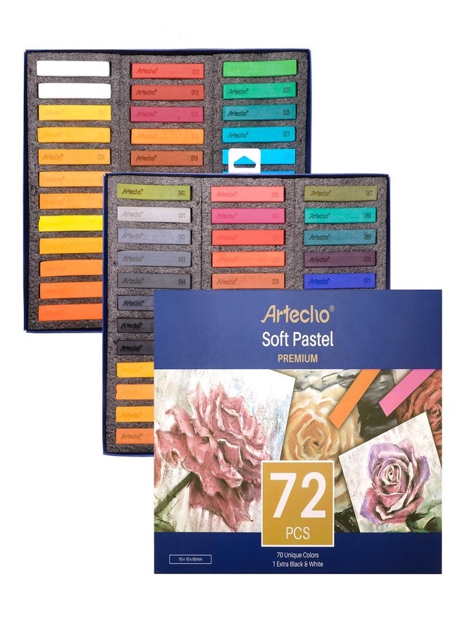 Artecho 72pcs Soft Pastels, 70 Colors Including 4 Fluorescent Colors, Extra Free Black & White, Square Chalk for Drawing, Blending, Layering, Shading, Pastels Art Supplies - Image 1