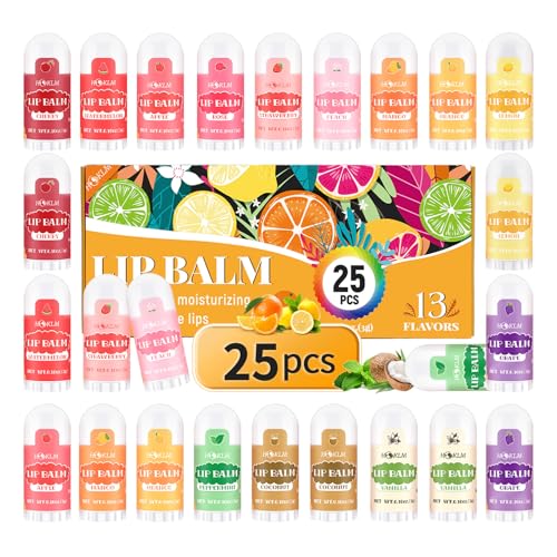 HCKLM Mini Lip Balm 25 Pack Natural Lip Balms with Vitamin E and Coconut Oil Moisturizes for Dry Lips Perfect for Christmas Gifts Party Favors Gift Bags and Small Gifts13 Flavors - Image 1