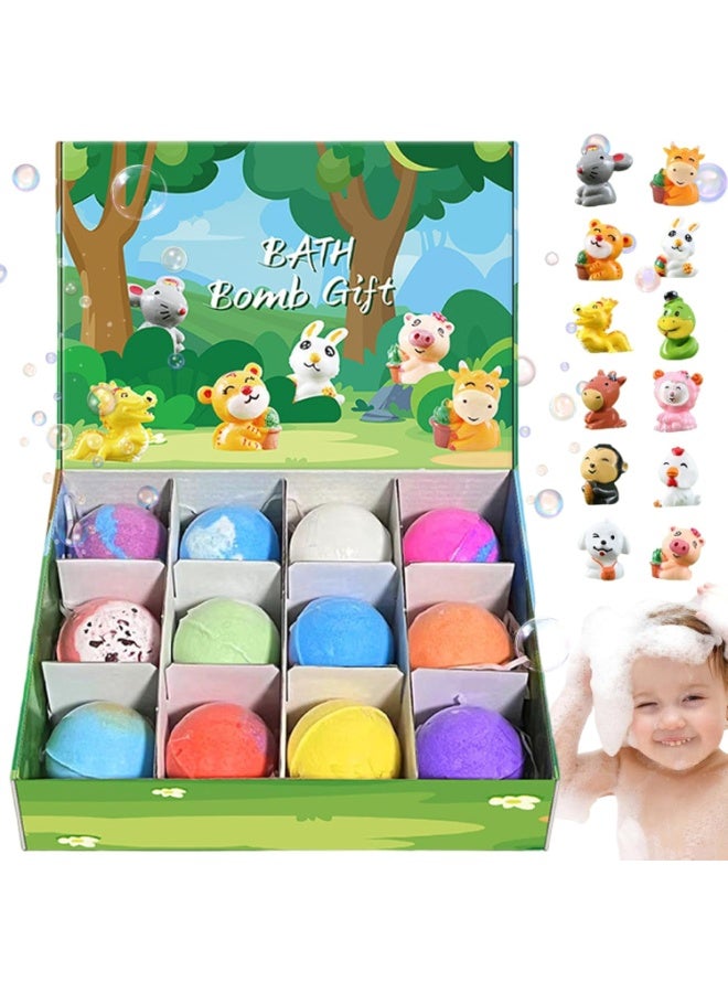 Bath Kids Bath Bombs, 12Pcs/Set Bath Bombs with Toys Inside, 2 Inch Children Ball with Cute Animal Toys, Colorful Bubble Bathroom Supplies, Green - Image 1