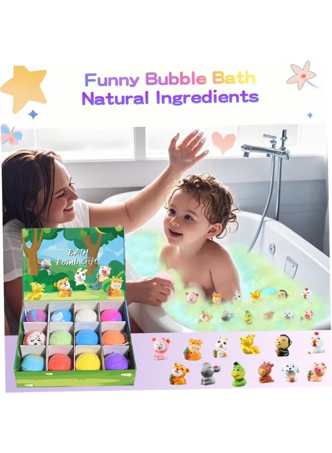 Bath Kids Bath Bombs, 12Pcs/Set Bath Bombs with Toys Inside, 2 Inch Children Ball with Cute Animal Toys, Colorful Bubble Bathroom Supplies, Green - Image 2