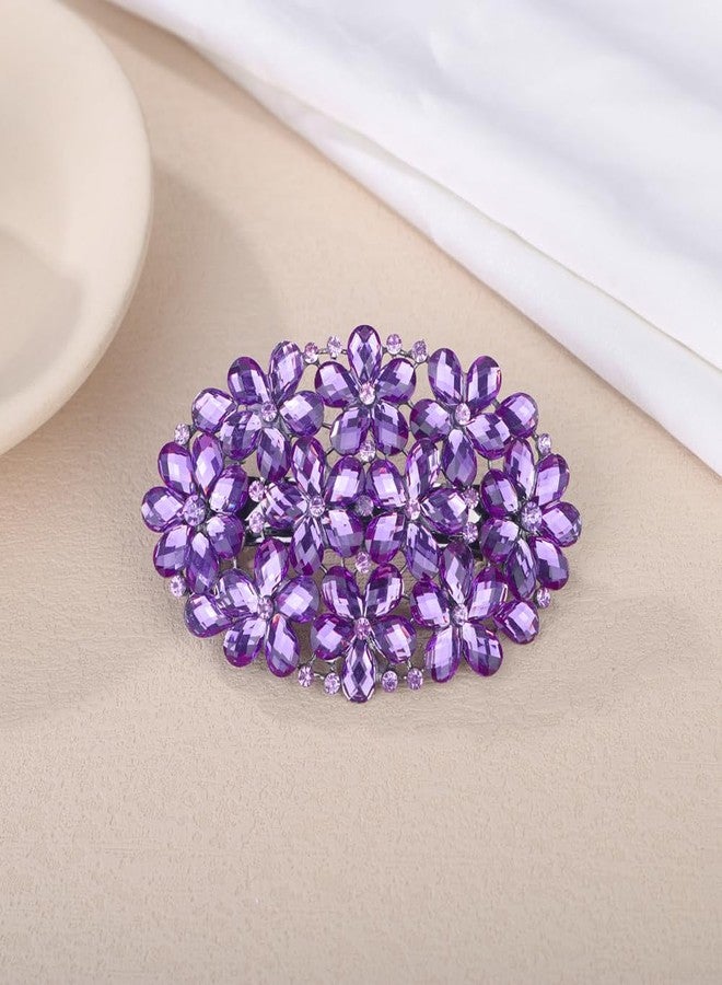 Aimimier Flower Crystal Hair Clips Large Rhinestone Alligator Snap Clip Hair Pins Luxury Wedding Hair Accessories for Women (Purple) - Image 5