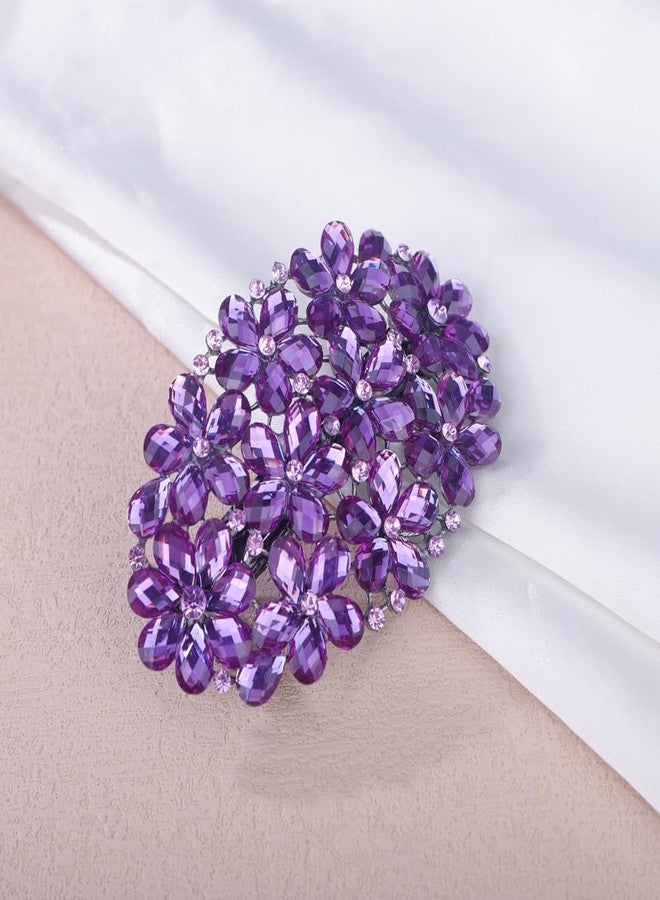 Aimimier Flower Crystal Hair Clips Large Rhinestone Alligator Snap Clip Hair Pins Luxury Wedding Hair Accessories for Women (Purple) - Image 3