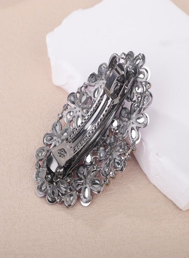 Aimimier Flower Crystal Hair Clips Large Rhinestone Alligator Snap Clip Hair Pins Luxury Wedding Hair Accessories for Women (Purple) - Image 4