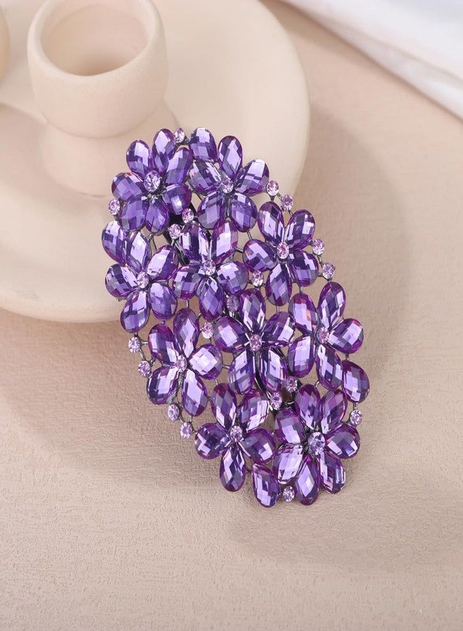Aimimier Flower Crystal Hair Clips Large Rhinestone Alligator Snap Clip Hair Pins Luxury Wedding Hair Accessories for Women (Purple) - Image 2