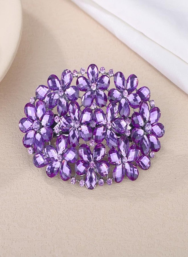 Aimimier Flower Crystal Hair Clips Large Rhinestone Alligator Snap Clip Hair Pins Luxury Wedding Hair Accessories for Women (Purple) - Image 1
