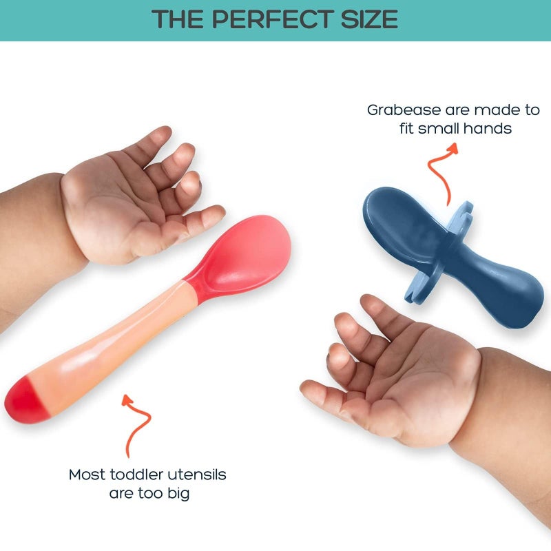 Grabease Baby Feeding Utensils Set - Infant and Baby Fork and Spoon for Ages 1-11 Months, BPAs and Phthalate-Free Cutlery, Plastic, 1 Set, Navy - Image 5