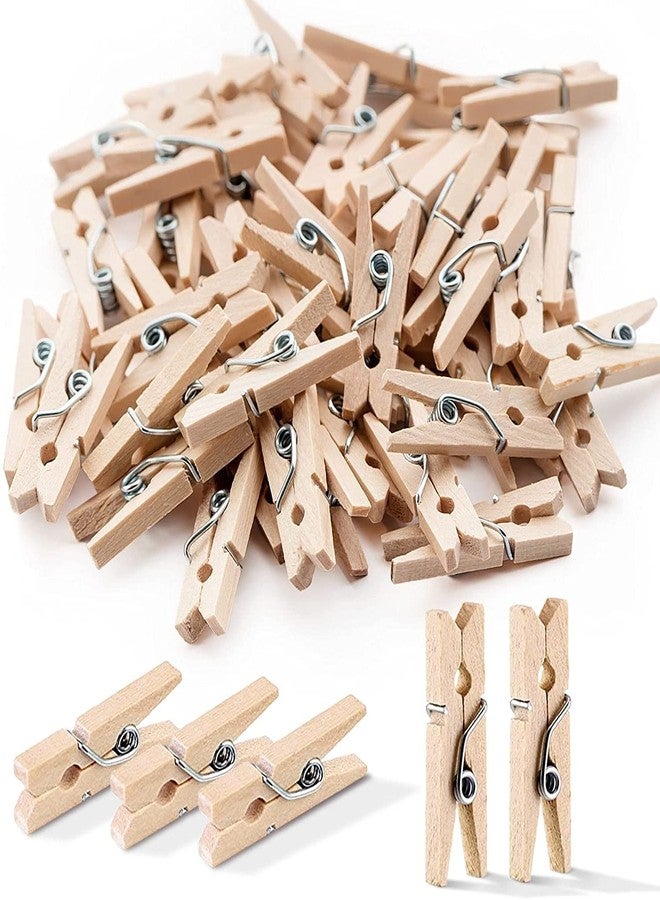 ikis - Mini Clothespins, Mini Clothes Pins for Photo Natural Wooden Small Picture Clips for Crafts 1 Inch 100 PCS Tiny Pegs/Wood Clips for Wall Hanging Pictures - Image 1