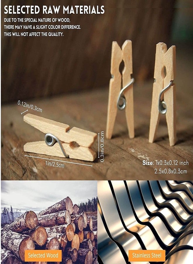 ikis - Mini Clothespins, Mini Clothes Pins for Photo Natural Wooden Small Picture Clips for Crafts 1 Inch 100 PCS Tiny Pegs/Wood Clips for Wall Hanging Pictures - Image 2
