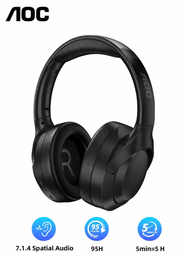 AOC CP1 Wireless Hybrid Dual-Feed ANC Headphones, 95H Playtime, Lightweight 220g Comfort for Long Wear, Hi-Res Audio, 7.1.4 Spatial Surround Sound, 40mm Drivers, Bluetooth 6.0 - Image 1