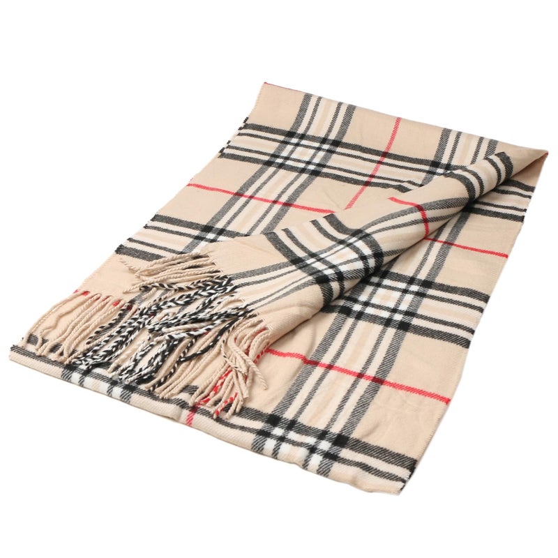 TZ Promise Men Women Tartan Plaid Cashmere Feel Classic Soft Warm Winter Scarf For Cold Weather (Beige) - Image 3