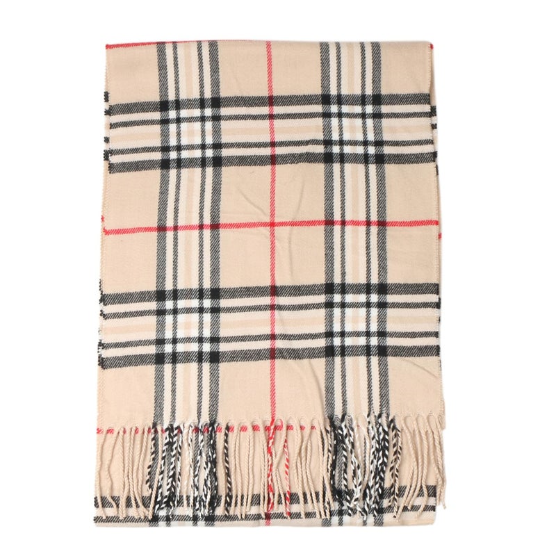 TZ Promise Men Women Tartan Plaid Cashmere Feel Classic Soft Warm Winter Scarf For Cold Weather (Beige) - Image 2