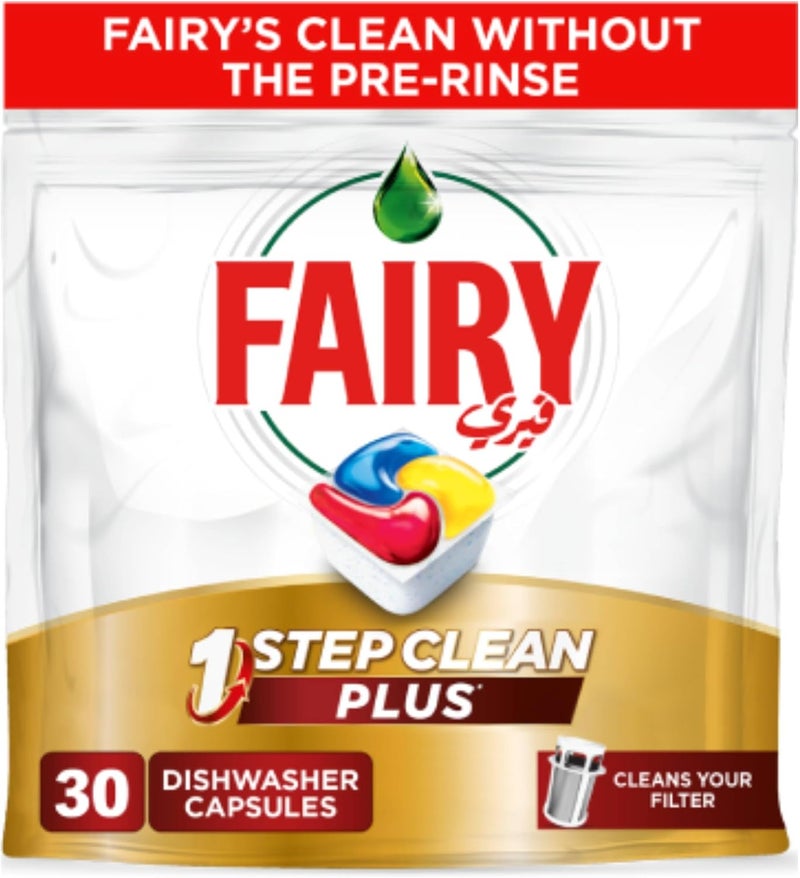 1 Step Clean Plus Automatic Dishwasher Tablets, Lemon Scent, 30 Tablets | Powerful 3in1 formula that removes tough grease on 1st wash without any pre rinse. Cleans your greasy filter too - Image 1