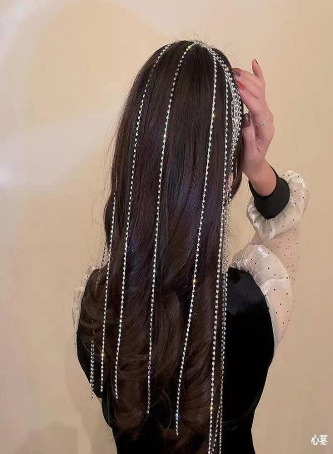 فاميزا طوق رأس مرصع بالكامل بأحجار الراين للنساء، طوق رأس طويل بشرابة كريستالية، إكسسوارات شعر، إكسسوارات زفاف، مجوهرات شعر (النمط 1) - Image 3