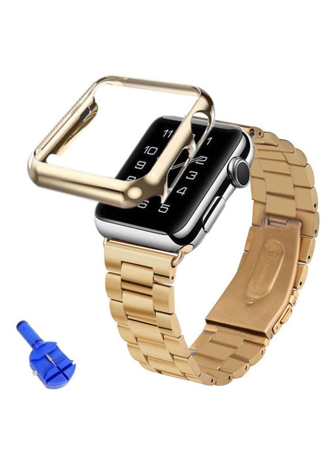 NIBEMINENT Replacement Band For Apple Watch Series 3/2/1 With Case Cover And Adapter Gold - Image 1