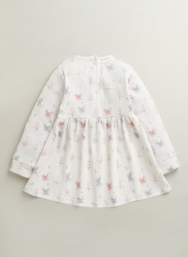 BUMZEE فستان بناتي من بامزي، مصنوع من مزيج البوليستر، بأكمام طويلة وطول يصل إلى الركبة، بقصة ضيقة من الأعلى وواسعة من الأسفل، لون أبيض كريمي - من 3 إلى 6 أشهر (Peb10753B-owt) - Image 2