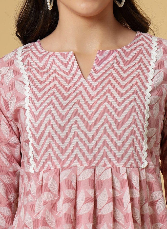 LARGISH Floral Printed Round Neck Three-Quarter Sleeves Regular Pure Cotton A-Line Kurta - Image 2