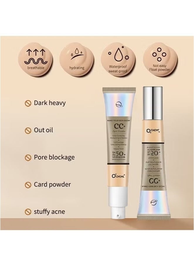 OCHEAL CC Cream, Full Coverage Foundation With SPF 50+ Whitening Sunscreen, CC Cream Foundation Anti-Redness, Colour Correcting And Brightening Face Cream, Skin Tone Adjusting CC Cream, Natural - Image 3