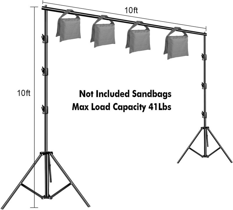 SLOW DOLPHIN 10 x 10Ft Photo Video Studio Heavy Duty Adjustable Muslin Backdrop Stand Background Support System Kit for Photography with Carrying Bag 8 Pcs Clip Clamps - Image 4