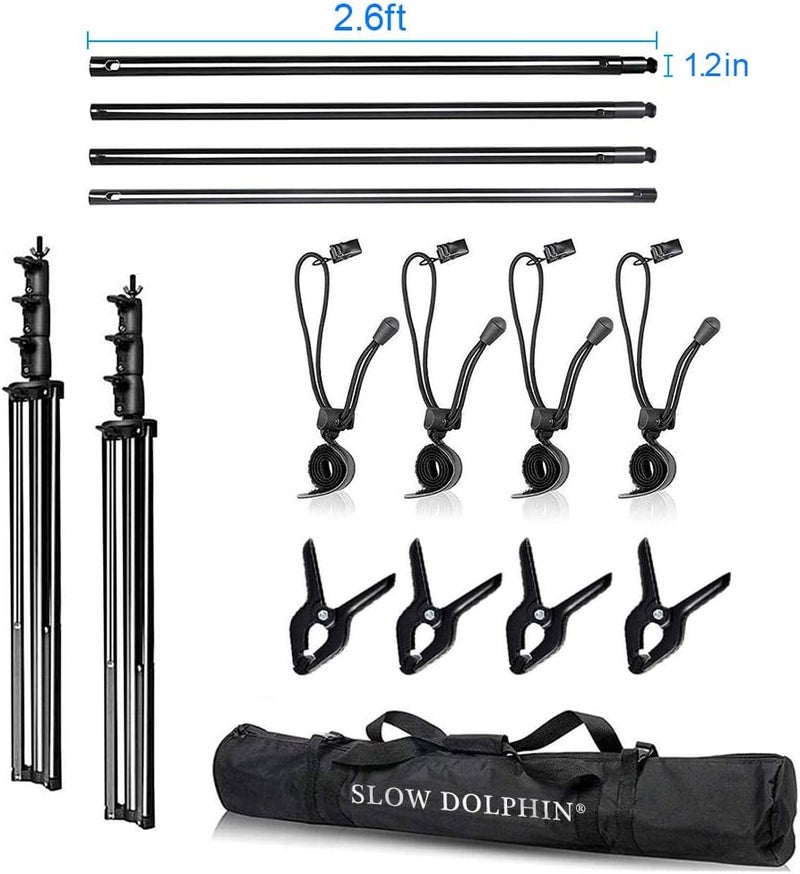 SLOW DOLPHIN 10 x 10Ft Photo Video Studio Heavy Duty Adjustable Muslin Backdrop Stand Background Support System Kit for Photography with Carrying Bag 8 Pcs Clip Clamps - Image 1