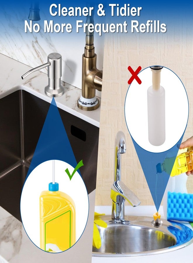 Husfunov Soap Dispenser for Kitchen Sink, Built in Sink Soap Dispenser (Brushed Nickel), Countertop Dish Soap Dispenser Stainless Steel Pump with 47" Extension Tube kit, No Need to Frequent Refills - Image 2