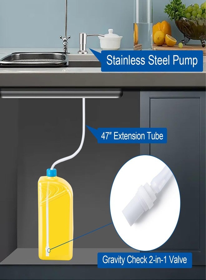 Husfunov Soap Dispenser for Kitchen Sink, Built in Sink Soap Dispenser (Brushed Nickel), Countertop Dish Soap Dispenser Stainless Steel Pump with 47" Extension Tube kit, No Need to Frequent Refills - Image 3