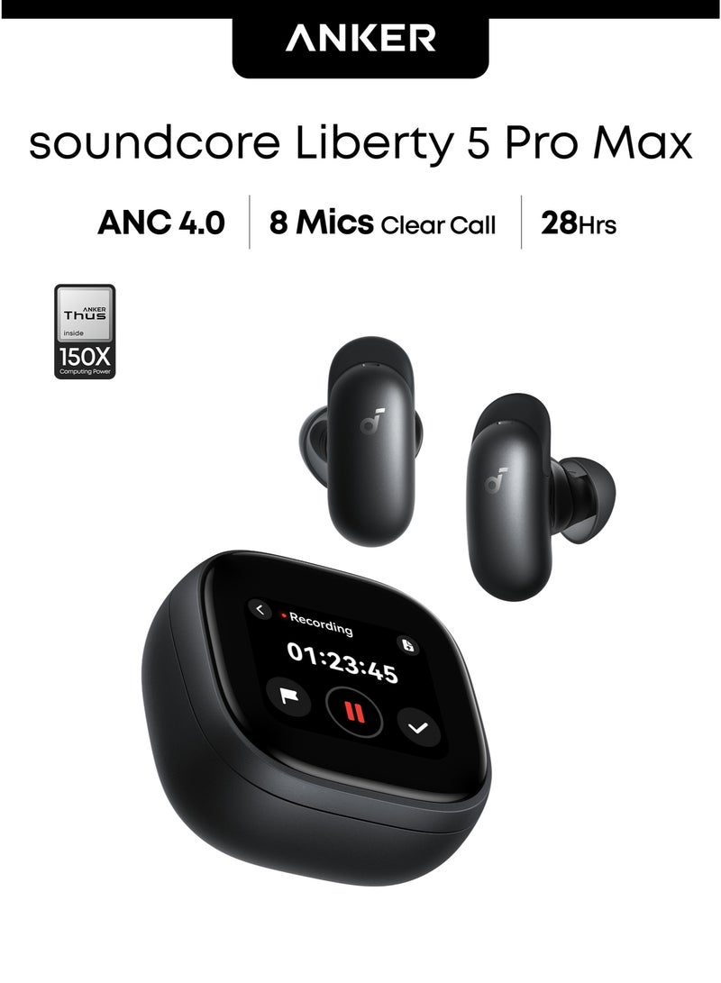 Soundcore Anker soundcore Liberty 5 Pro Max, AI Note-Taker, Whisper-Clear Calls, Noise Cancelling Wireless Earbuds, 1.78" AMOLED Display, 5 Mins Charge = 4 Hrs Playtime,  AI Meeting Transcription for Business Midnight Black - Image 1