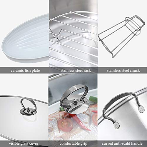 Eglaf 8Qt Stainless Steel Fish Steamer - Multi-Use Oval Cookware with Rack, Ceramic Pan, Chuck - Stockpot for Steaming Fish, Boiling Soup - Image 3